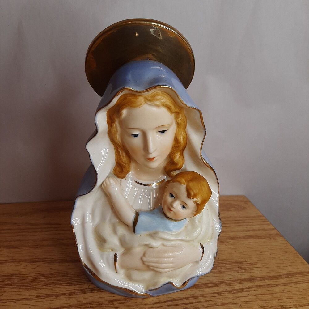 Vtg Giftwares Nancy Pew Japan Madonna w/ Baby Jesus Ceramic Planter Virgin Mary